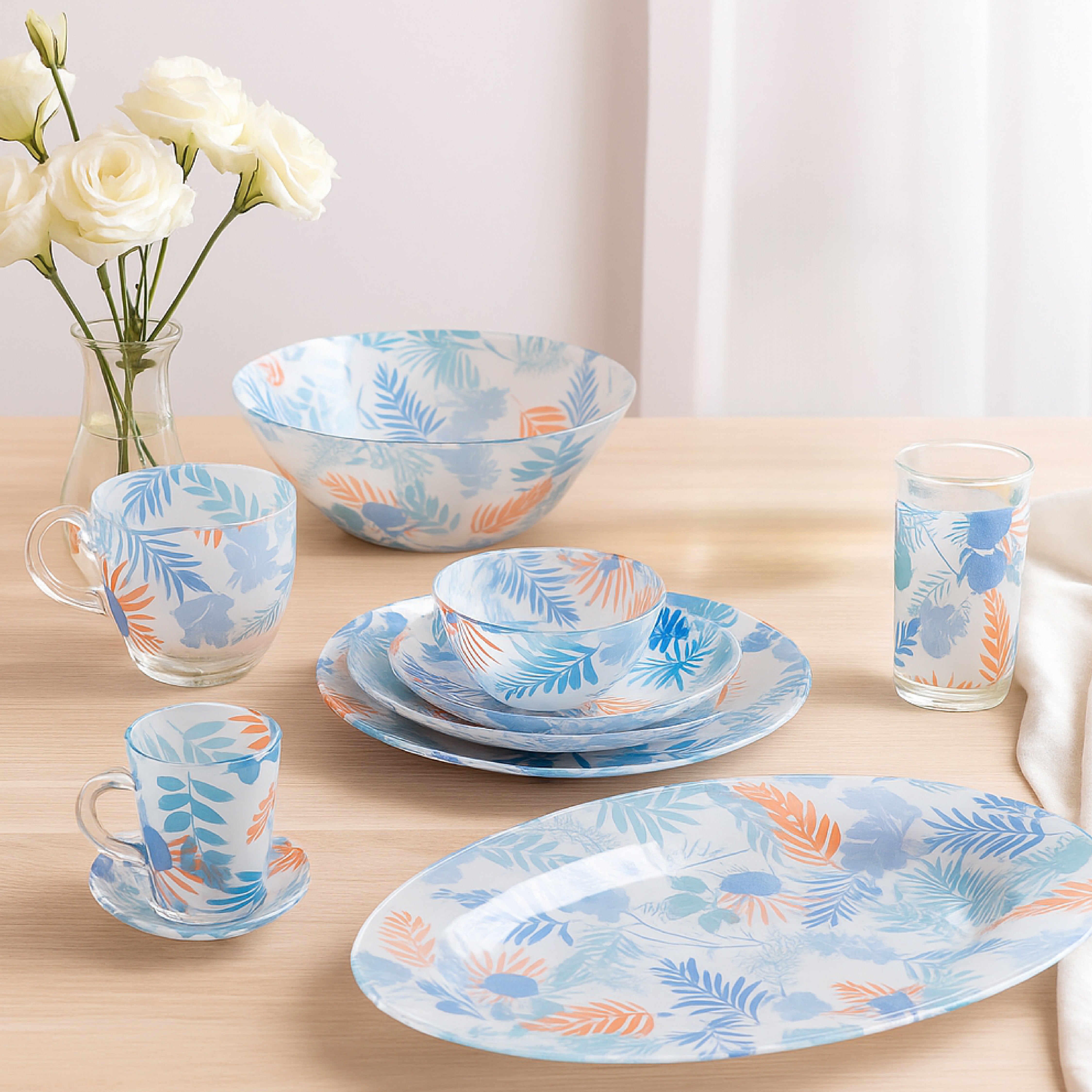 Blue ArcoPyrex 52-Piece Dinner Set