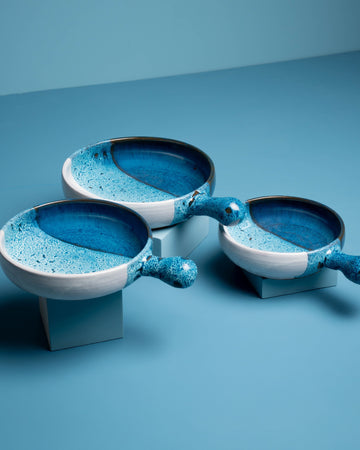 Glazed Blue Pottery 3 Pcs Pans Set
