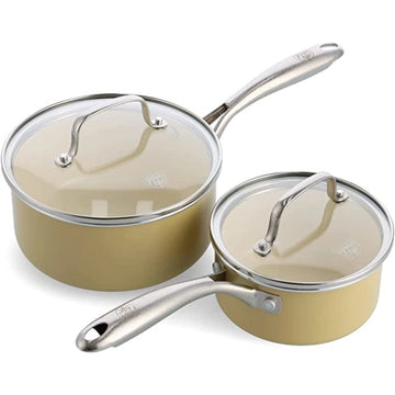 GreenLife Saucepan Set of 2 Durable Ceramic Non-Stick PFAS-Free Yellow