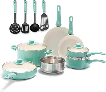 GreenLife Cookware Set 15-Piece Soft Grip Ceramic Non-Stick PFAS Free