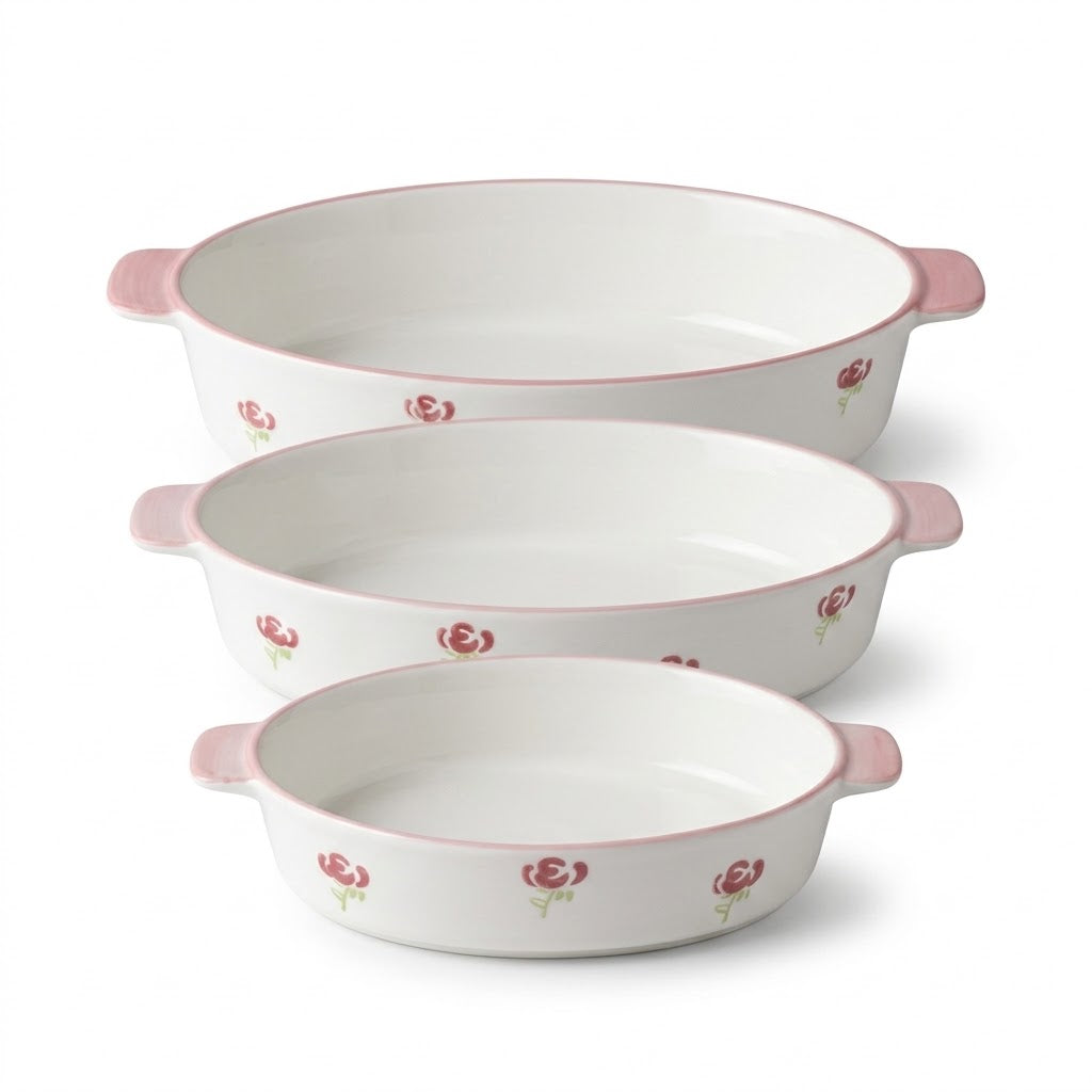 3-Pieces Red Flower Porcelain Bowl Set — HomePro Egypt (view 1)