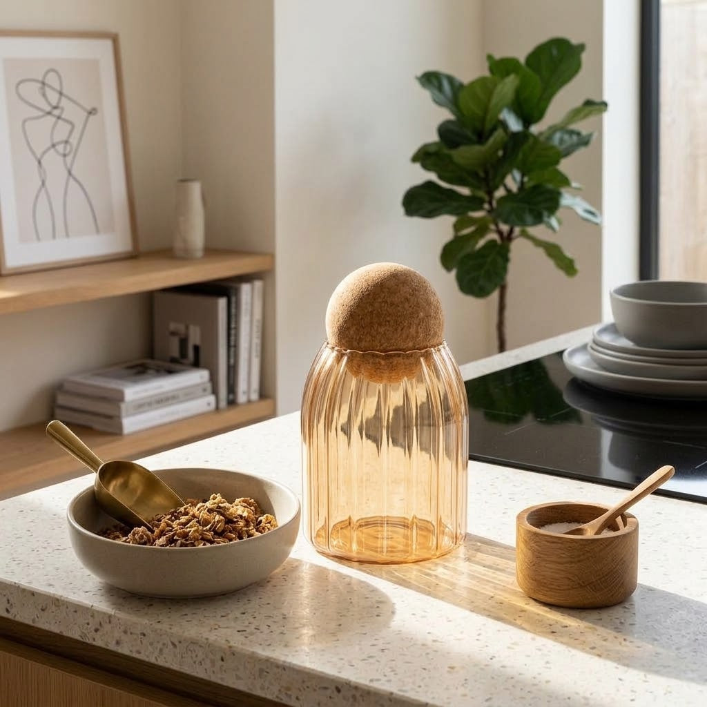 Sunlit Ribbed Glass Jar — HomePro Egypt (view 1)