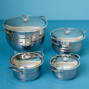 8-piece striped stainless steel cookware set