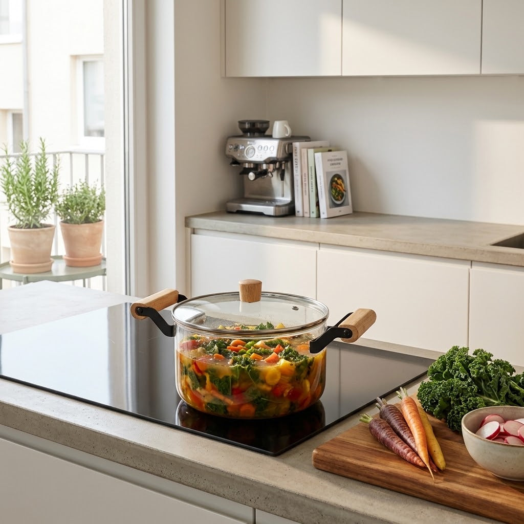 Pyrex Cooking Pot with Wooden Handles