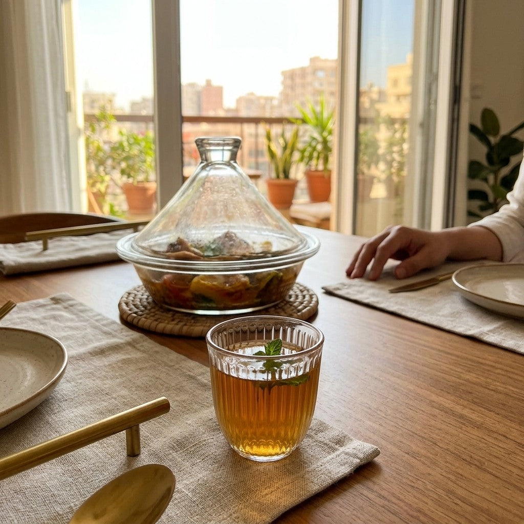 HP-AI-lifestyle Serene Glass Cup 100 ML — Transparent Glass Tajine Set