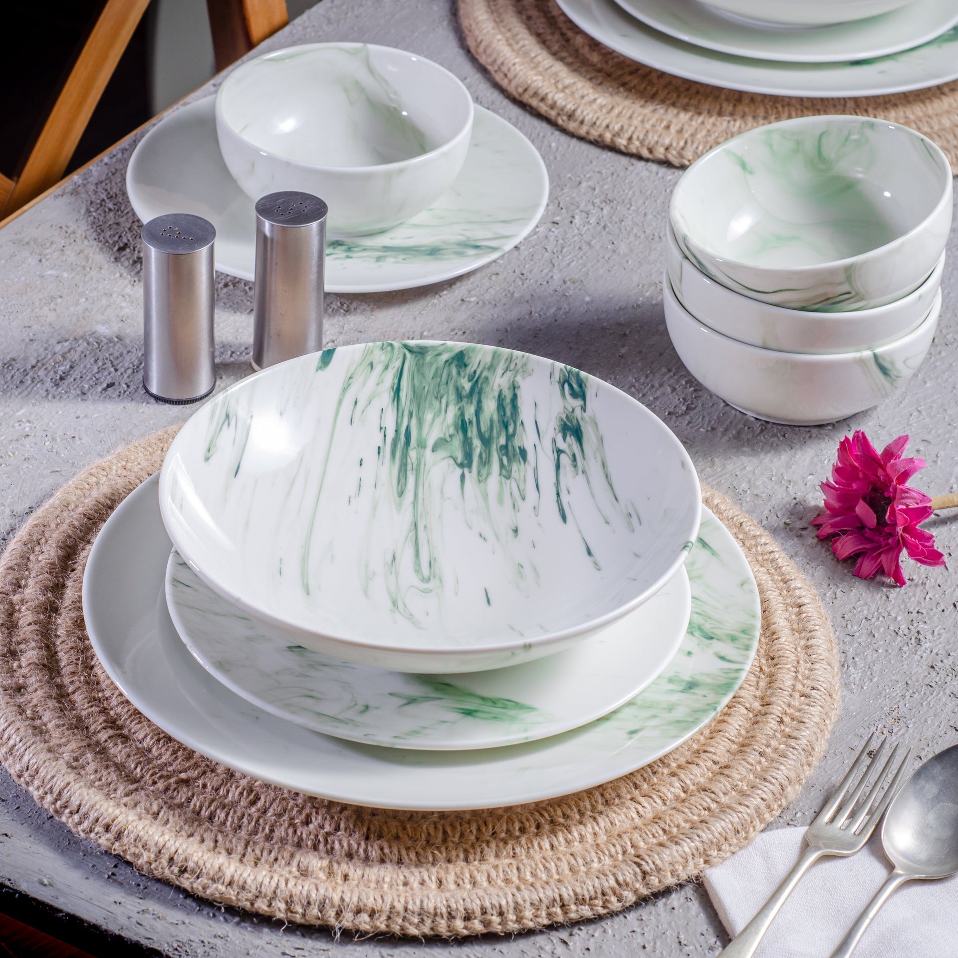 Porcelain Marble Green Set