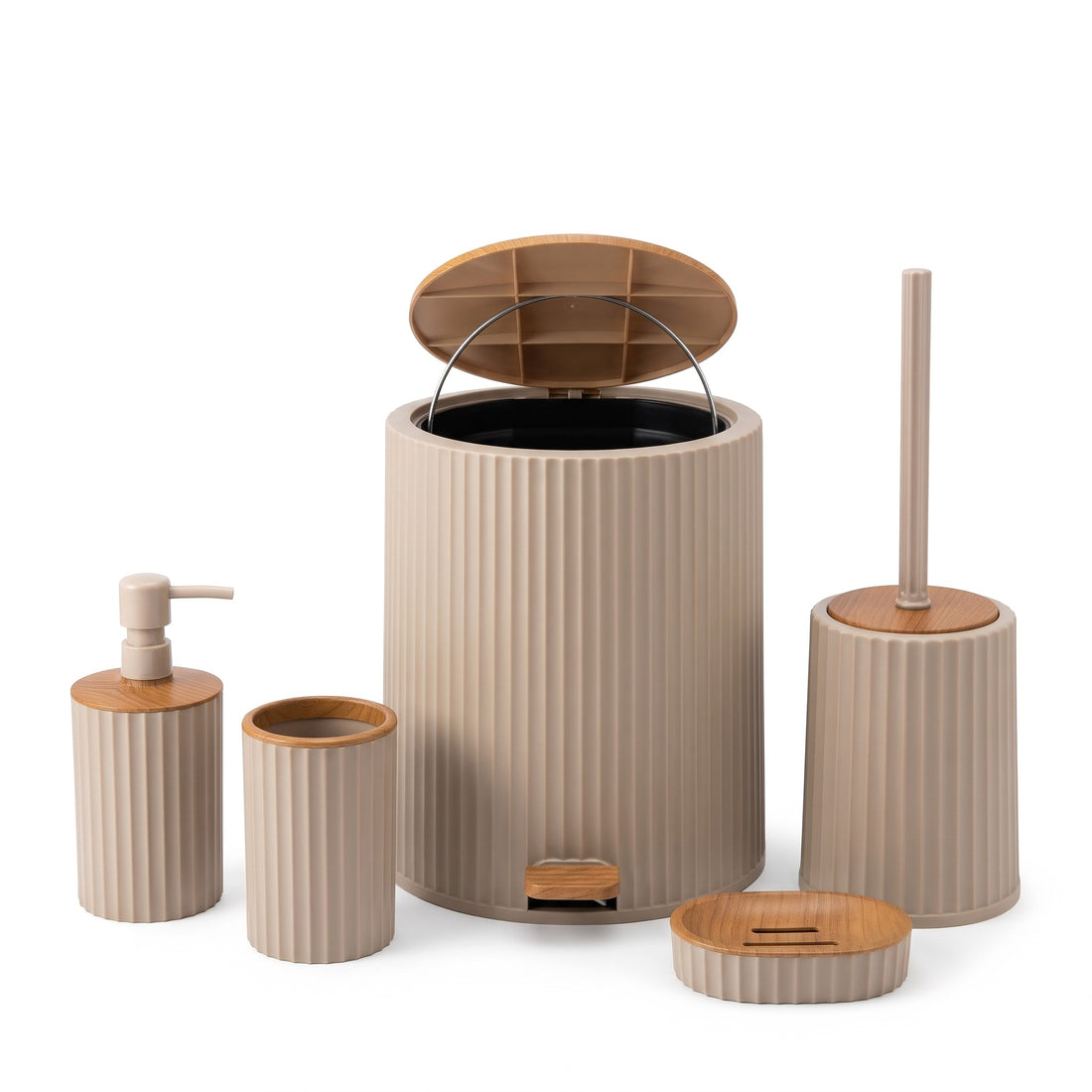 HP-AI-white Ribbed Bathroom Series 5-Piece Set