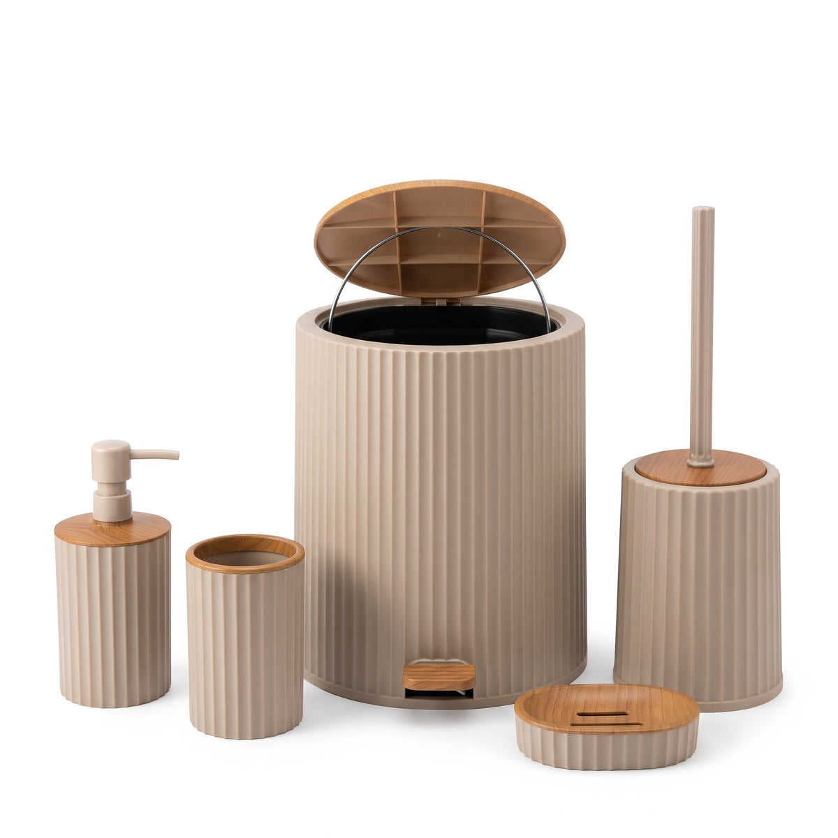 HP-AI-white Ribbed Bathroom Series 5-Piece Set