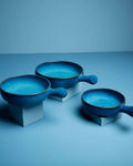 Glazed Blue Pottery  3 Pcs Pans Set