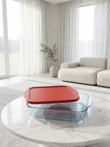 Borcam Pyrex Rectangular Tajin with Lid – 28 CM