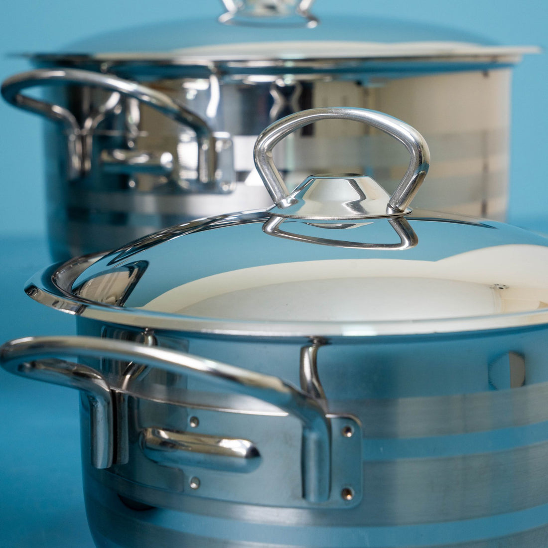 8-piece striped stainless steel cookware set