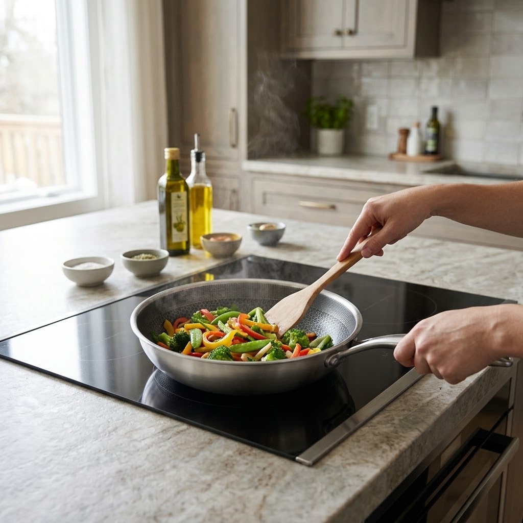 مقلاة ووك استانلس ستيل مع Tefal Core مقاس 30 سم