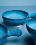 Glazed Blue Pottery  3 Pcs Pans Set