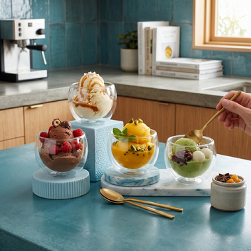 Ice Cream Double Glass Bowl Set- 4 Pcs