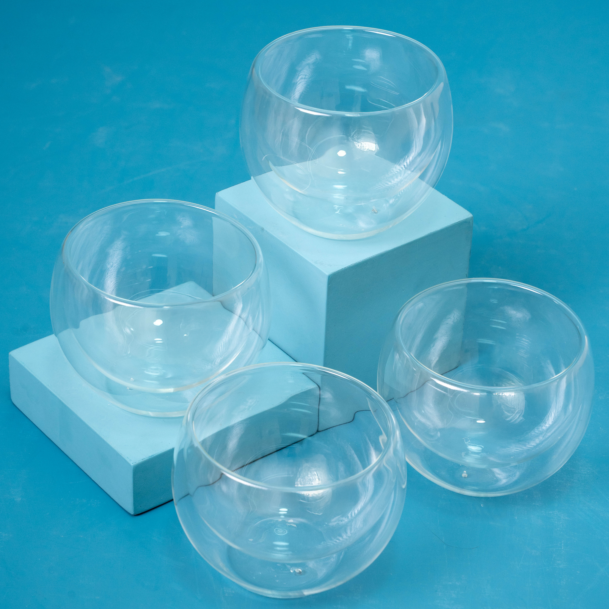 Ice Cream Double Glass Bowl Set- 4 Pcs