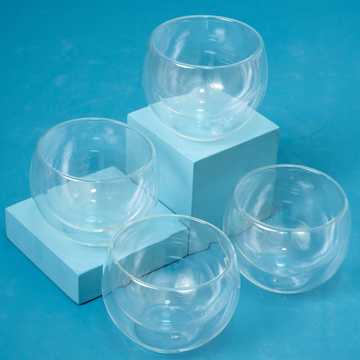 Ice Cream Double Glass Bowl Set- 4 Pcs