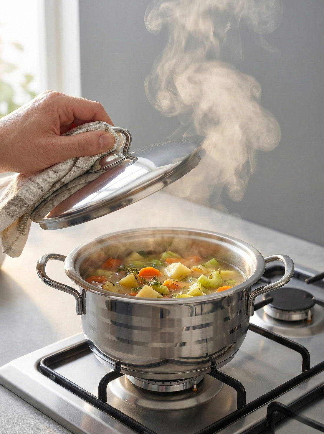 Stainless Steel Striped Pot with handle