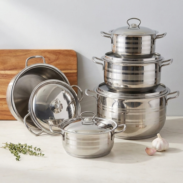 10-Piece Striped Cookware Set with Steel Handle