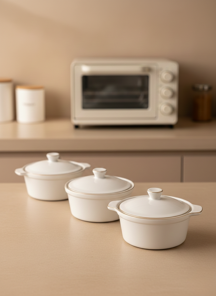 White Gold Rim Casserole Set