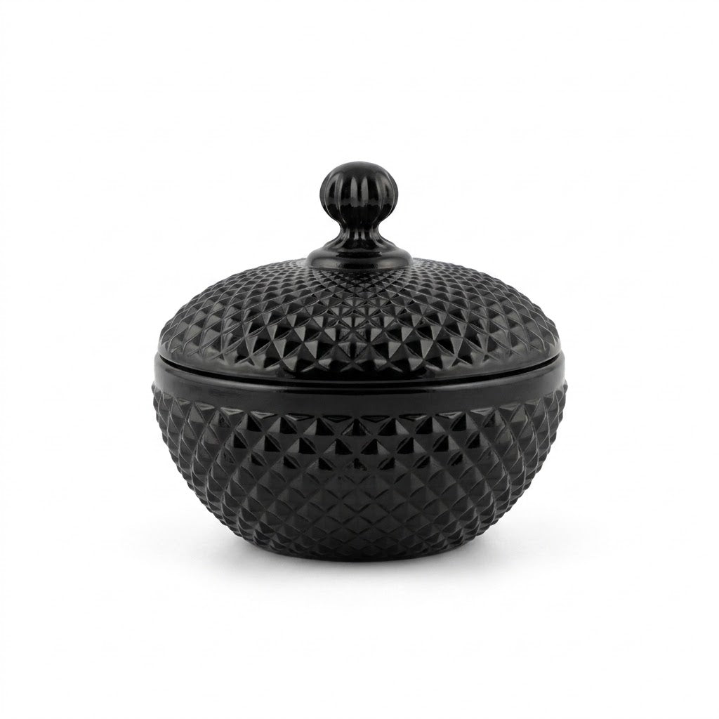 Elegant Black Glass Storage Bowl — HomePro Egypt