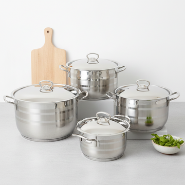 8-piece striped stainless steel cookware set