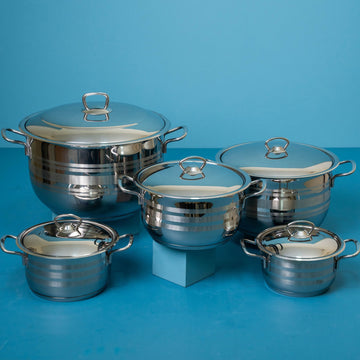 10-Piece Striped Cookware Set with Steel Handle