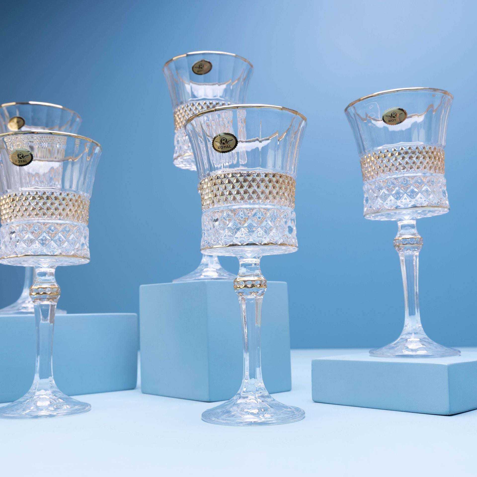 Multi-Gild Crystal Goblet Set