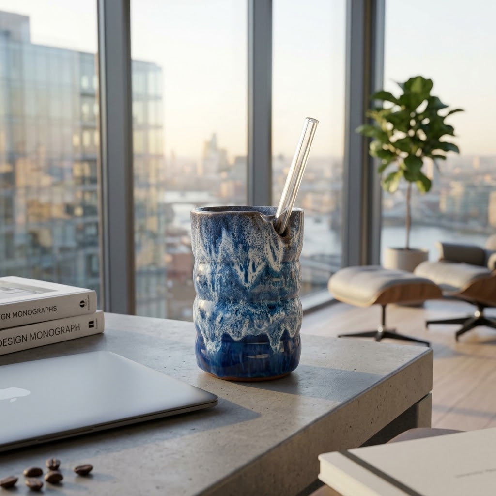 Ocean-Blue Pottery Cup