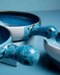 Glazed Blue Pottery  3 Pcs Pans Set