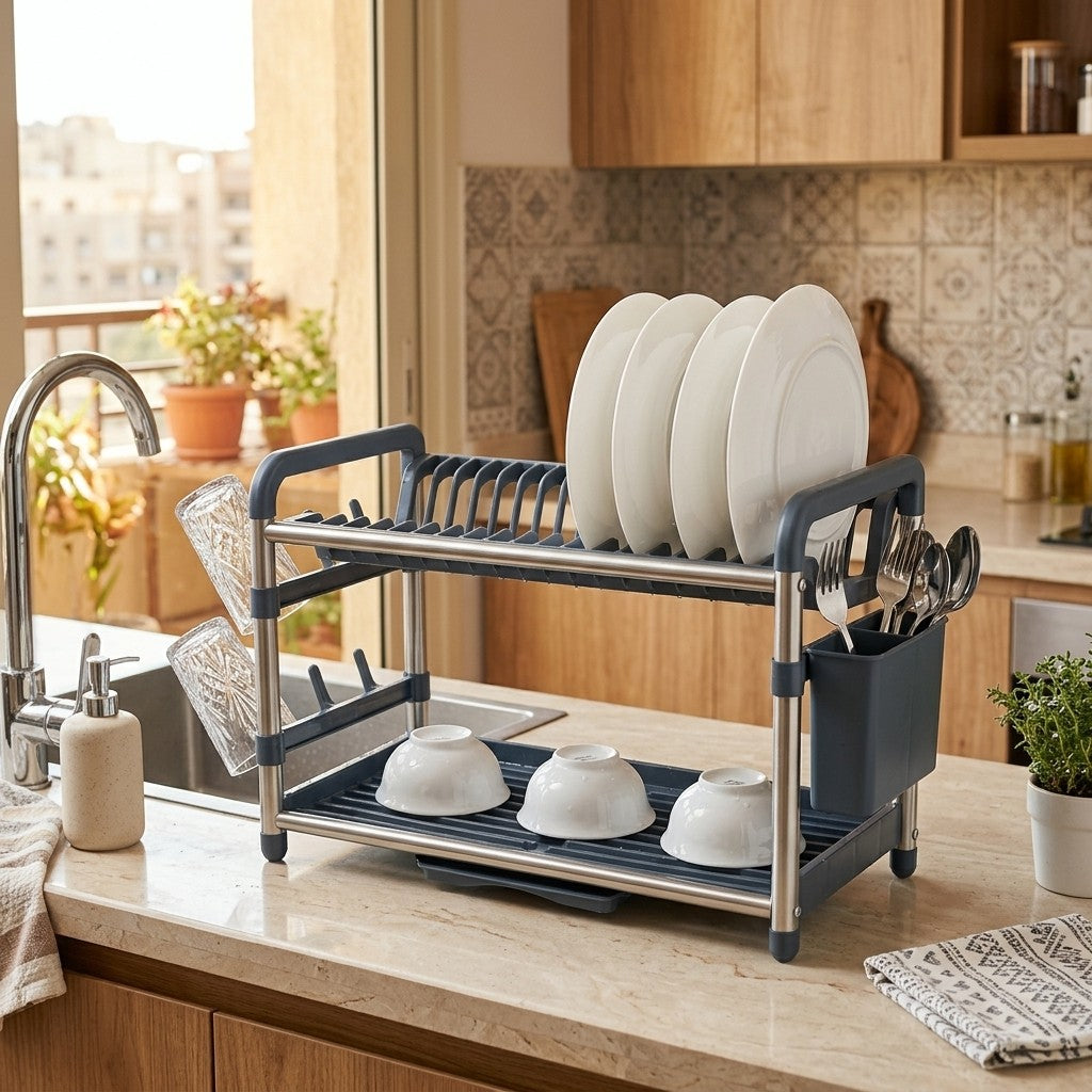 HP-AI-lifestyle 2-Tier Silver Dish Rack
