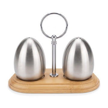 HP-AI-white Salt & Pepper Shaker Set - Wooden Holder Duo