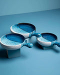 Glazed Blue Pottery  3 Pcs Pans Set