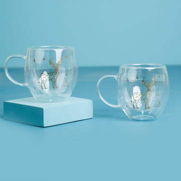 كوب شاي مزدوج الزجاج لعيد الميلاد