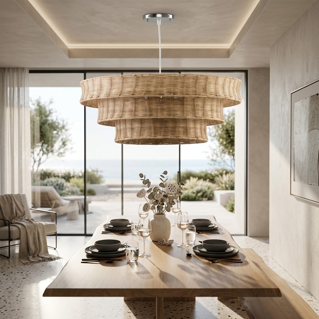 Tiered Rattan Chandelier